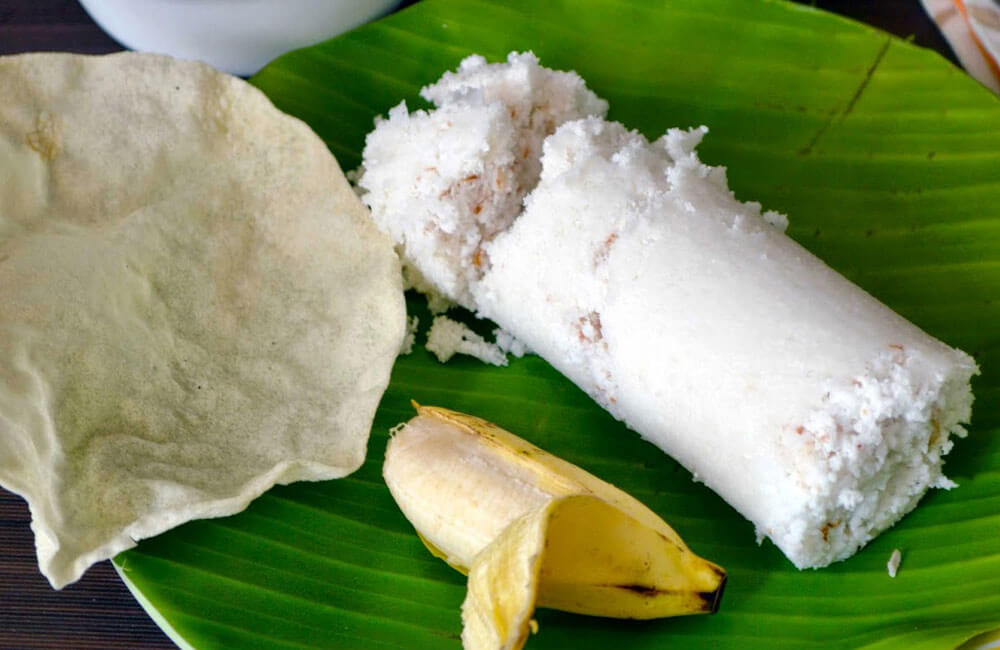 Traditional Kerala Dishes,Puttu, Pappadam & Banana